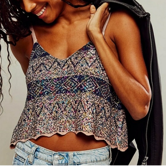 FREE PEOPLE Shimmy Sequin Tank NEW Size XS Twilight Rose Combo - Picture 2 of 9